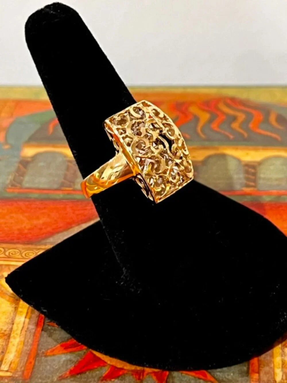 14K Solid Gold Filigree Ring, Size 8